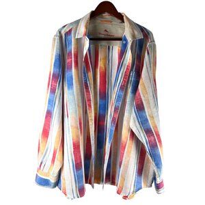 Vacation Tommy Bahamas Colorful 100% Linen Long Sleeve Button Up, Mens XXL/TTG